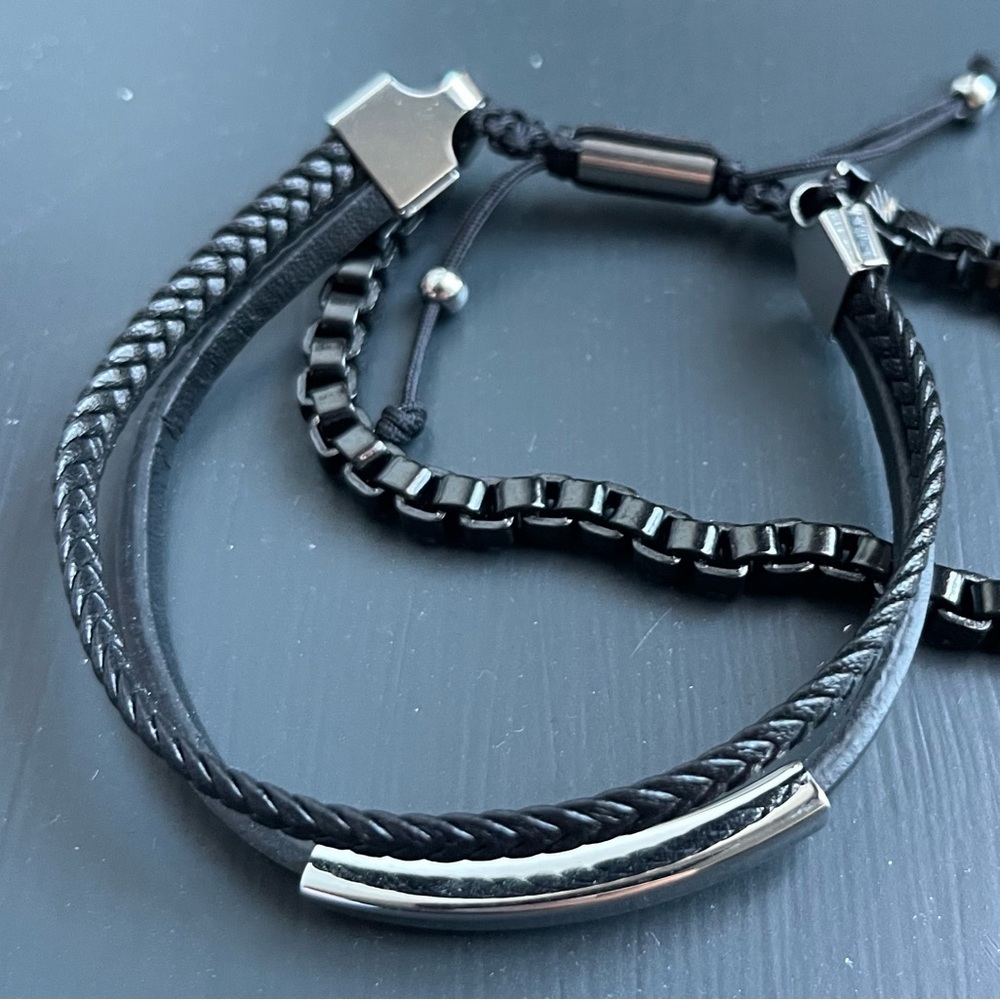 Black and Silver Jewelry Set with Braided and Chain-Link Design